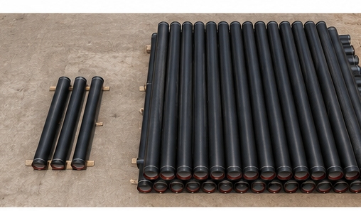Different order volumes of ductile iron pipes prepared for shipment.jpg Different order volumes of ductile iron pipes prepared for shipment.jpg