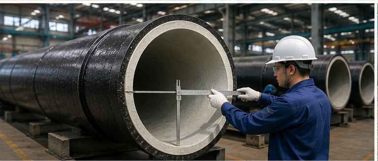 Quality inspection of cement lined ductile iron pipes before potable water project delivery Quality inspection of cement lined ductile iron pipes before potable water project delivery