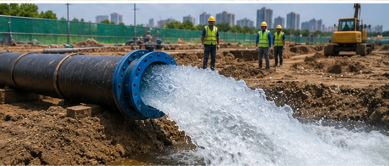 Commissioning and flushing of newly installed cement lined ductile iron water pipeline before service Commissioning and flushing of newly installed cement lined ductile iron water pipeline before service
